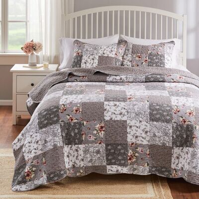 Greenland Home Fashions Barefoot Bungalow Giulia Comfortable Quilt Set - 3-Piece - King 105x95" - Gray Greenland Home Fashions Barefoot Bungalow Giulia Comfortable Quilt Set - 3-Piece - King 105x95" - Gray