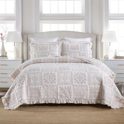 MarCielo - 3-Piece Patchwork Bedspread Set Cotton Coverlet Set Lightweight Quilt Set Ruffle - Beige MarCielo - 3-Piece Patchwork Bedspread Set Cotton Coverlet Set Lightweight Quilt Set Ruffle - Beige