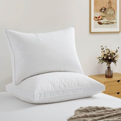 Puredown - 2 Pack 300TC Cotton Goose Feather Down Pillows, Pillow-in-a-pillow Design, Made in Japan, Queen - Gusseted Puredown - 2 Pack 300TC Cotton Goose Feather Down Pillows, Pillow-in-a-pillow Design, Made in Japan, Queen - Gusseted
