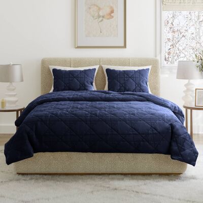 Lavish Home - 2PC Velvet Twin Quilt Set 90x68 Inch Twin Bedspread and Pillow Sham Medium Weight Quilt Bedding Set for All Seasons - Navy Blue Lavish Home - 2PC Velvet Twin Quilt Set 90x68 Inch Twin Bedspread and Pillow Sham Medium Weight Quilt Bedding Set for All Seasons - Navy Blue