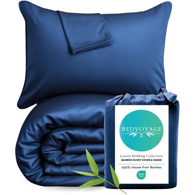 BedVoyage - Duvet Cover 3pc Set - 100% Viscose from Bamboo - Cooling & Lightweight - Indigo BedVoyage - Duvet Cover 3pc Set - 100% Viscose from Bamboo - Cooling & Lightweight - Indigo