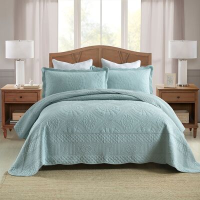 MarCielo - 3 Piece 100% Cotton Oversized Bedspread Lightweight Quilt Set - Angel Blue MarCielo - 3 Piece 100% Cotton Oversized Bedspread Lightweight Quilt Set - Angel Blue