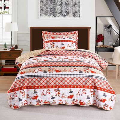 MarCielo - 2/3 Pcs Christmas Quilt Bedspread Holiday Bedding Set - Red MarCielo - 2/3 Pcs Christmas Quilt Bedspread Holiday Bedding Set - Red