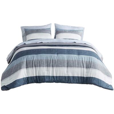 Gracie Mills - Ware Striped Comforter Set with Bed Sheets - Blue/Grey Gracie Mills - Ware Striped Comforter Set with Bed Sheets - Blue/Grey