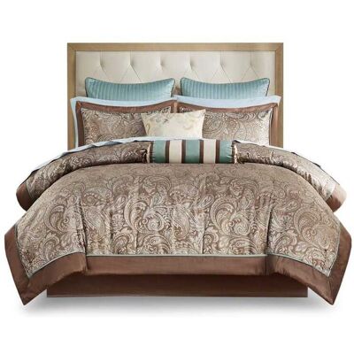 Gracie Mills - Thornton Supreme Comfort: 12-Piece Comforter Ensemble with Cotton Bed Sheets - Blue/Brown Gracie Mills - Thornton Supreme Comfort: 12-Piece Comforter Ensemble with Cotton Bed Sheets - Blue/Brown