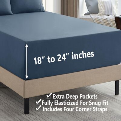 Sweet Home Collection - 18"-24" Extra Deep Pocket, 3-Piece Bed Sheets Set, Twin - Denim Sweet Home Collection - 18"-24" Extra Deep Pocket, 3-Piece Bed Sheets Set, Twin - Denim