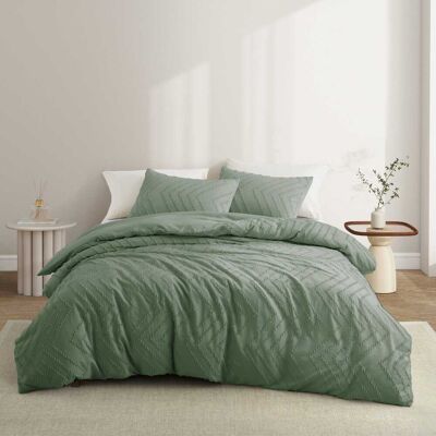 Peace Nest - Tufted Clipped Jacquard Geometric Duvet Cover & Pillowcase Set - Wave Green Peace Nest - Tufted Clipped Jacquard Geometric Duvet Cover & Pillowcase Set - Wave Green