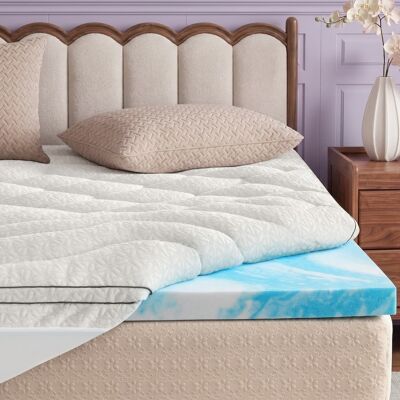Bestier - Queen Size 3-Inch Gel Memory Foam Mattress Topper with Cooling Cover - White Bestier - Queen Size 3-Inch Gel Memory Foam Mattress Topper with Cooling Cover - White