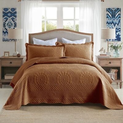 MarCielo - 3 Piece 100% Cotton Oversized Bedspread Lightweight Quilt Set - Dusty Orange MarCielo - 3 Piece 100% Cotton Oversized Bedspread Lightweight Quilt Set - Dusty Orange