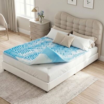 Bestier - 3 Inch CKing Size Cooling Gel Memory Foam Mattress Topper, Breathable Skin-Friendly Mattress Pad for Bedroom Dorm - Blue Bestier - 3 Inch CKing Size Cooling Gel Memory Foam Mattress Topper, Breathable Skin-Friendly Mattress Pad for Bedroom Dorm - Blue