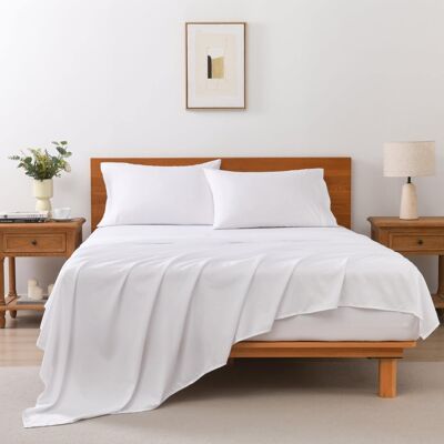MarCielo - 3/4 Pcs Soft Solid & Embroidery Bed Sheets Set - White MarCielo - 3/4 Pcs Soft Solid & Embroidery Bed Sheets Set - White