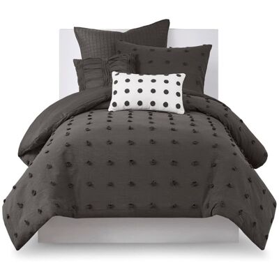 Gracie Mills - Grady Elegance Defined Cotton Jacquard Comforter Set with Euro Shams and Throw Pillows - Charcoal Gracie Mills - Grady Elegance Defined Cotton Jacquard Comforter Set with Euro Shams and Throw Pillows - Charcoal