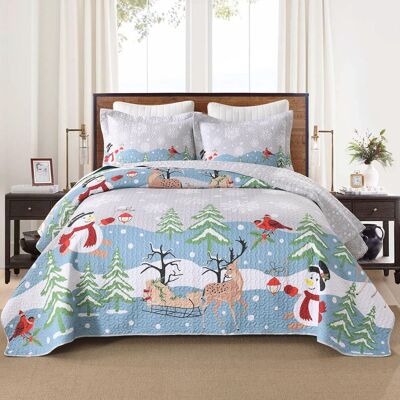 MarCielo - 3 Pcs Wonderland Polyester Reversible Bedspread Set Christmas Quilt Set - Multicolored MarCielo - 3 Pcs Wonderland Polyester Reversible Bedspread Set Christmas Quilt Set - Multicolored