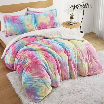 Peace Nest - Sherpa Fluffy Faux Fur Comforter Set Plush Reversible Bedding Set - Colorful Peace Nest - Sherpa Fluffy Faux Fur Comforter Set Plush Reversible Bedding Set - Colorful