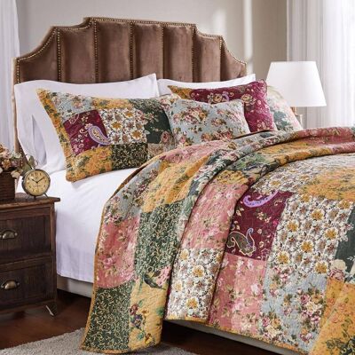 Greenland Home Fashions - Greenland Home Fashion Antique Chic Quilt And Sham Bonus Set - 5 - Piece - Full/Queen 90x90" - Multi Greenland Home Fashions - Greenland Home Fashion Antique Chic Quilt And Sham Bonus Set - 5 - Piece - Full/Queen 90x90" - Multi