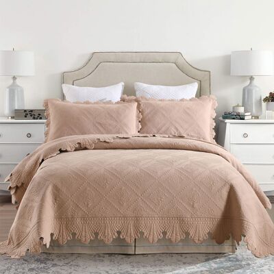 MarCielo - 3 Piece 100% Cotton Oversized Bedspread Lightweight Quilt Bedspread Set - Brown MarCielo - 3 Piece 100% Cotton Oversized Bedspread Lightweight Quilt Bedspread Set - Brown