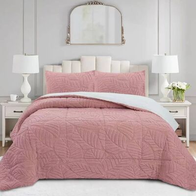 MarCielo - 3 PCS Leaf Pattern Jacquard Soft Plush Comforter Set - Pink MarCielo - 3 PCS Leaf Pattern Jacquard Soft Plush Comforter Set - Pink