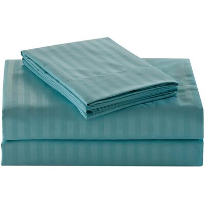 Plazatex - Embossed 1800 Series Wrinkle Resistant Ultra Soft Stripe Premium All Season Bed Sheet Set, Queen - Turquoise Plazatex - Embossed 1800 Series Wrinkle Resistant Ultra Soft Stripe Premium All Season Bed Sheet Set, Queen - Turquoise