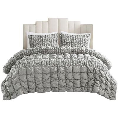 Gracie Mills - Hydra 3 Piece Stripe Ruched Comforter Set - Gray Gracie Mills - Hydra 3 Piece Stripe Ruched Comforter Set - Gray
