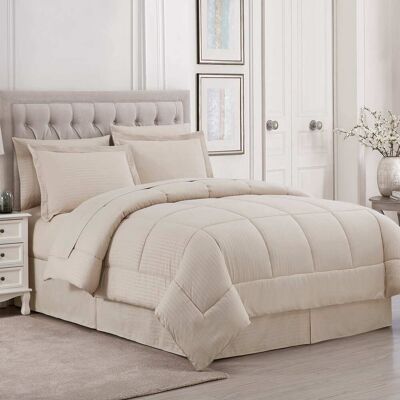 Sweet Home Collection - 8 Piece Embossed Dobby Stripe Bed in a Bag All Season Complete Set with Sheets - King - Beige Sweet Home Collection - 8 Piece Embossed Dobby Stripe Bed in a Bag All Season Complete Set with Sheets - King - Beige