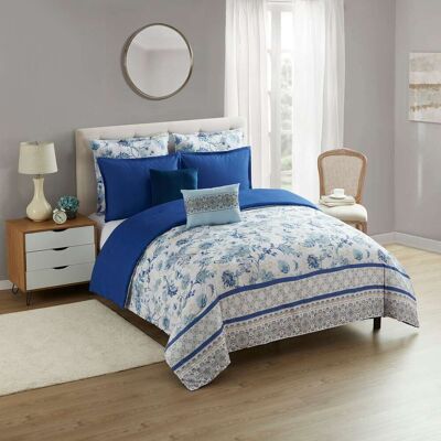 Sweet Home Collection - 7pc Margolis All Season Comforter & Decorative Pillow Set - King - Multicolored Sweet Home Collection - 7pc Margolis All Season Comforter & Decorative Pillow Set - King - Multicolored
