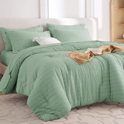 Dazzed Corner - Seersucker 5/7 Pieces Bed in a Bag Comforter Set with Sheets, Pillowcases & Shams - Sage Green Dazzed Corner - Seersucker 5/7 Pieces Bed in a Bag Comforter Set with Sheets, Pillowcases & Shams - Sage Green