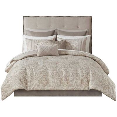 Gracie Mills - Elroy 12-Piece Metallic Jacquard Comforter Set with Bed Sheets - Khaki Gracie Mills - Elroy 12-Piece Metallic Jacquard Comforter Set with Bed Sheets - Khaki