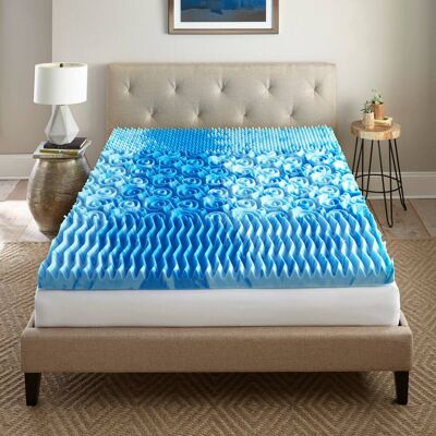Nautica - 3 Inch GelLux Memory Foam Cooling Mattress Topper - WHITE/BLUE Nautica - 3 Inch GelLux Memory Foam Cooling Mattress Topper - WHITE/BLUE