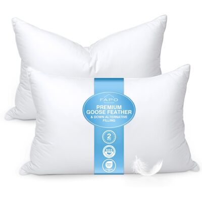 COQOOL - Bed Pillows Goose Feather and Down Pillows Queen Size Set of 2 - White-1 COQOOL - Bed Pillows Goose Feather and Down Pillows Queen Size Set of 2 - White-1