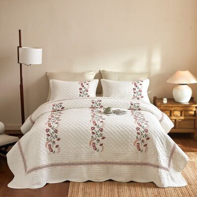 MarCielo - 3 Pieces Cotton European Folk Embroidered Quilt Bedspread Set Modern Farmhouse Style - White MarCielo - 3 Pieces Cotton European Folk Embroidered Quilt Bedspread Set Modern Farmhouse Style - White