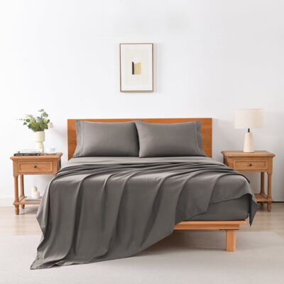 MarCielo - 3/4 Pcs Soft Solid & Embroidery Bed Sheets Set - Dark Gray MarCielo - 3/4 Pcs Soft Solid & Embroidery Bed Sheets Set - Dark Gray