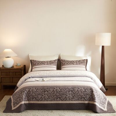 MarCielo - 3 Piece Traditional Floral Cotton Quilt Bedspread Set - Neutral Color MarCielo - 3 Piece Traditional Floral Cotton Quilt Bedspread Set - Neutral Color