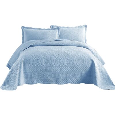 MarCielo - 3 Piece 100% Cotton Oversized Bedspread Lightweight Quilt Set - Light Blue MarCielo - 3 Piece 100% Cotton Oversized Bedspread Lightweight Quilt Set - Light Blue