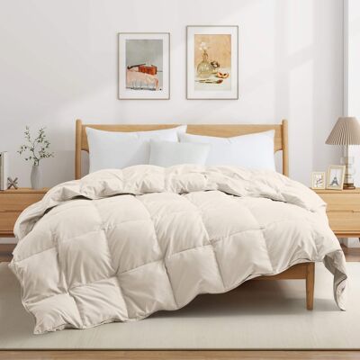 Peace Nest - Lightweight Summer White Goose Down Feather Fiber Comforter Duvet Insert - Full/Queen - Cream Peace Nest - Lightweight Summer White Goose Down Feather Fiber Comforter Duvet Insert - Full/Queen - Cream