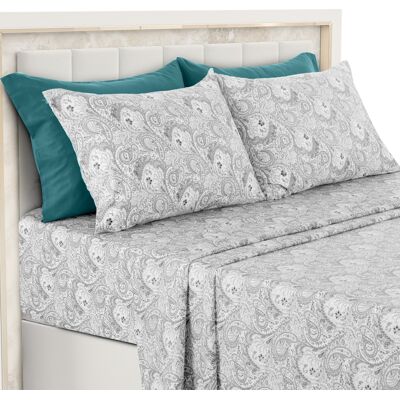 Lux Decor Collection - 6-Piece Queen Sheet Set, Paisley Design Brushed Microfiber Deep Pocket Sheets - White Gray Lux Decor Collection - 6-Piece Queen Sheet Set, Paisley Design Brushed Microfiber Deep Pocket Sheets - White Gray