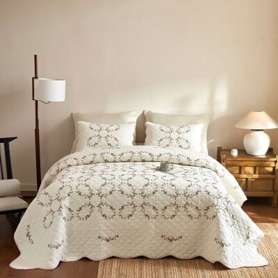 MarCielo - 3 Pieces Cotton French Country Floral Quilt Bedspread Set Cottagecore Style - White MarCielo - 3 Pieces Cotton French Country Floral Quilt Bedspread Set Cottagecore Style - White