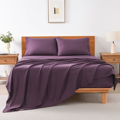 MarCielo - 3/4 Pcs Soft Solid & Embroidery Bed Sheets Set - Dark Purple MarCielo - 3/4 Pcs Soft Solid & Embroidery Bed Sheets Set - Dark Purple