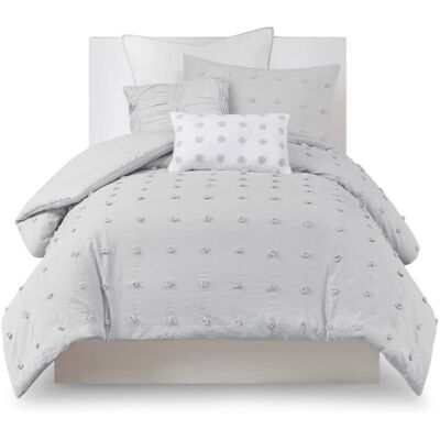 Gracie Mills - Grady Elegance Defined Cotton Jacquard Comforter Set with Euro Shams and Throw Pillows - Gray Gracie Mills - Grady Elegance Defined Cotton Jacquard Comforter Set with Euro Shams and Throw Pillows - Gray