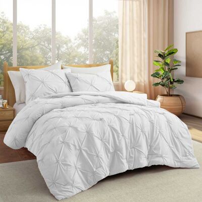 Peace Nest 3 Pieces Pinch Pintuck Comforter Set Bedding Set for All Season - White Peace Nest 3 Pieces Pinch Pintuck Comforter Set Bedding Set for All Season - White