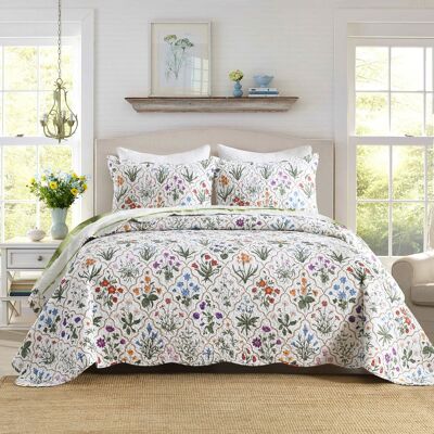 MarCielo - 3-Piece Botanical Print Bedspread Set Quilted Floral Coverlet - Multiple colors MarCielo - 3-Piece Botanical Print Bedspread Set Quilted Floral Coverlet - Multiple colors