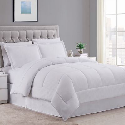 Sweet Home Collection - 8 Piece Embossed Dobby Stripe Bed in a Bag All Season Complete Set with Sheets - Queen - White Sweet Home Collection - 8 Piece Embossed Dobby Stripe Bed in a Bag All Season Complete Set with Sheets - Queen - White