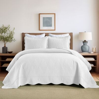 MarCielo - 3 Piece 100% Cotton Christmas Tree Bedspread Set Coverlet Set Lightweight Quilt Set - White MarCielo - 3 Piece 100% Cotton Christmas Tree Bedspread Set Coverlet Set Lightweight Quilt Set - White