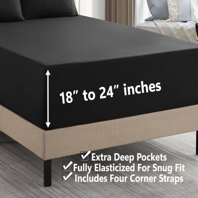 Sweet Home Collection - 18"-24" Extra Deep Pocket, 3-Piece Bed Sheets Set, Twin - Black Sweet Home Collection - 18"-24" Extra Deep Pocket, 3-Piece Bed Sheets Set, Twin - Black