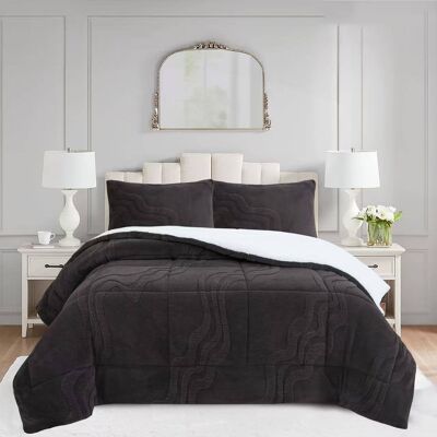 MarCielo - 3 PCS Wave Jacquard Soft Plush Comforter Set - Dark Gray MarCielo - 3 PCS Wave Jacquard Soft Plush Comforter Set - Dark Gray