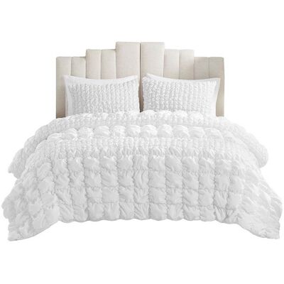 Gracie Mills - Hydra 3 Piece Stripe Ruched Comforter Set - White Gracie Mills - Hydra 3 Piece Stripe Ruched Comforter Set - White