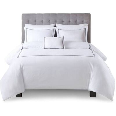Gracie Mills - Mooney 500 Thread Count Embroidered Cotton Sateen Duvet Cover Set - White/Navy Gracie Mills - Mooney 500 Thread Count Embroidered Cotton Sateen Duvet Cover Set - White/Navy