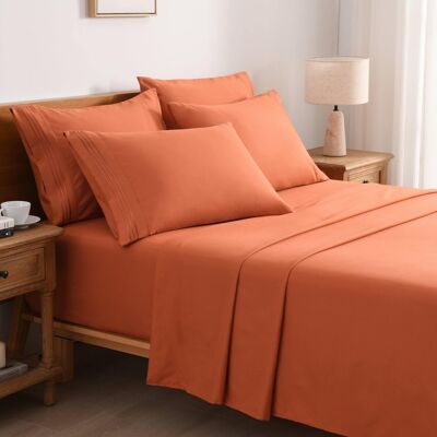 MarCielo - 4/6 Pcs Soft Solid & Embroidery Bed Sheets Set - Salmon MarCielo - 4/6 Pcs Soft Solid & Embroidery Bed Sheets Set - Salmon