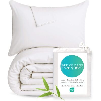 BedVoyage - Duvet Cover 3pc Set - 100% Viscose from Bamboo - Cooling & Lightweight - White BedVoyage - Duvet Cover 3pc Set - 100% Viscose from Bamboo - Cooling & Lightweight - White