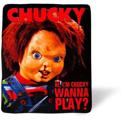 Silver Buffalo - Child's Play Chucky "Wanna Play" Fleece Throw Blanket 50 x 60 Inches - Red Silver Buffalo - Child's Play Chucky "Wanna Play" Fleece Throw Blanket 50 x 60 Inches - Red