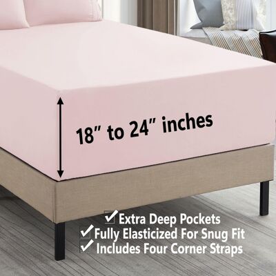 Sweet Home Collection - 18"-24" Extra Deep Pocket, 4-Piece Bed Sheets Set, King - Pale Pink Sweet Home Collection - 18"-24" Extra Deep Pocket, 4-Piece Bed Sheets Set, King - Pale Pink